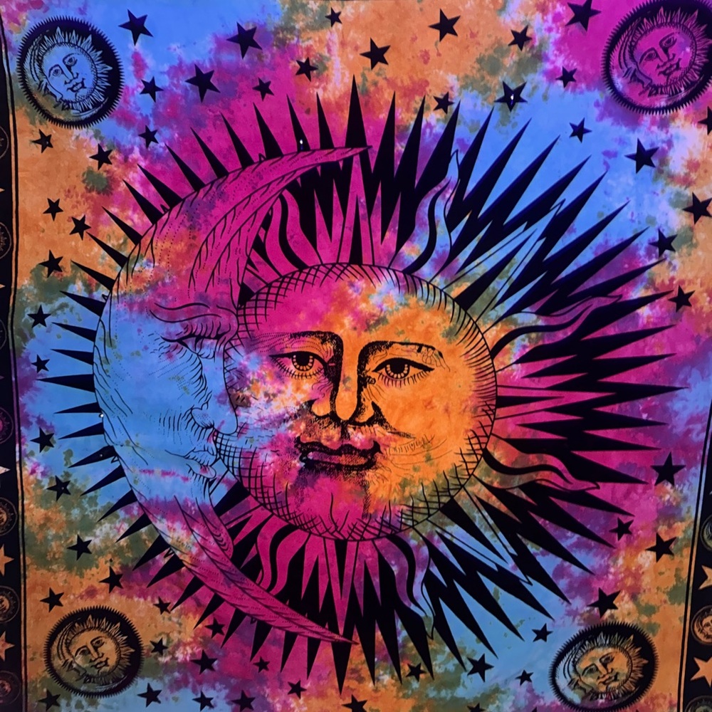 Large Celestial Eclipse Tapestry – Rainbow Sun & Moon Wall Decor